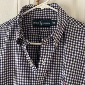 Ralph Lauren Men's 100% Cotton Navy and White Plaid Shirt Size M